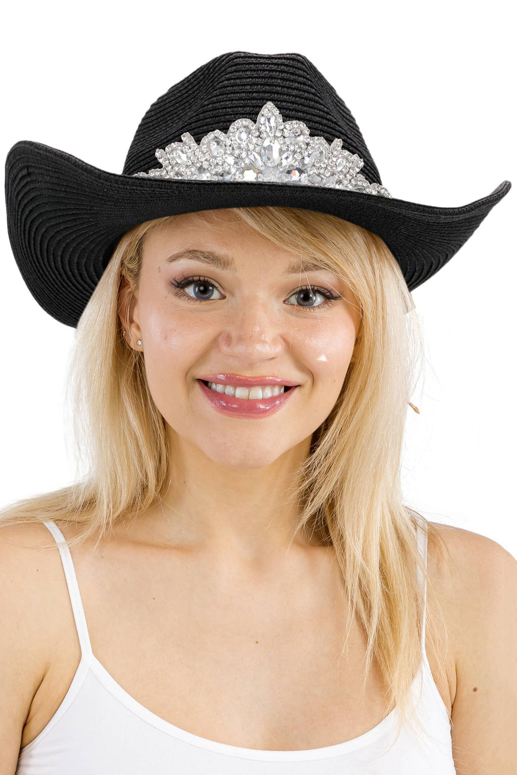 Crystal Flower Bling Patch Paper Straw Yeehaw Cowboy Hat: BEIGE / ONE SIZE