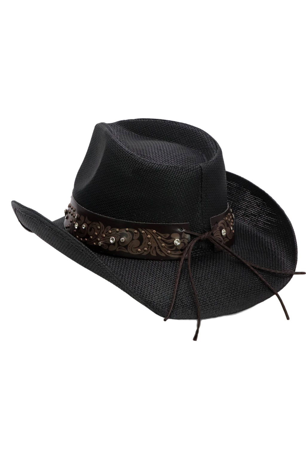 Heart Bling Rhinestone Belt Ombre Straw Cowboy Hat