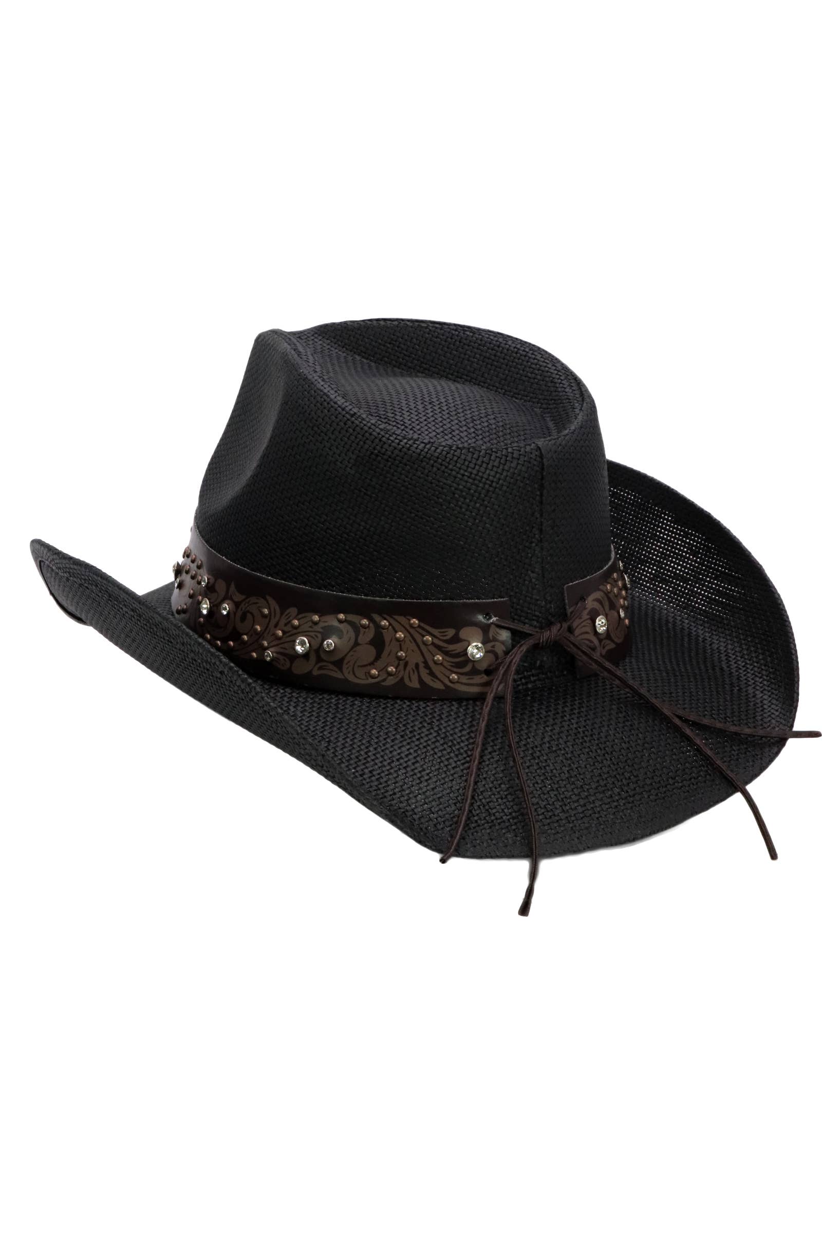 Heart Bling Rhinestone Belt Ombre Straw Cowboy Hat