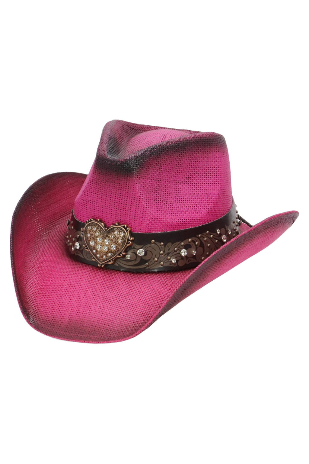 Heart Bling Rhinestone Belt Ombre Straw Cowboy Hat