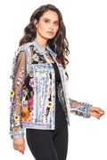 Denim Lace Jacket with ORANGE Floral Embroidery