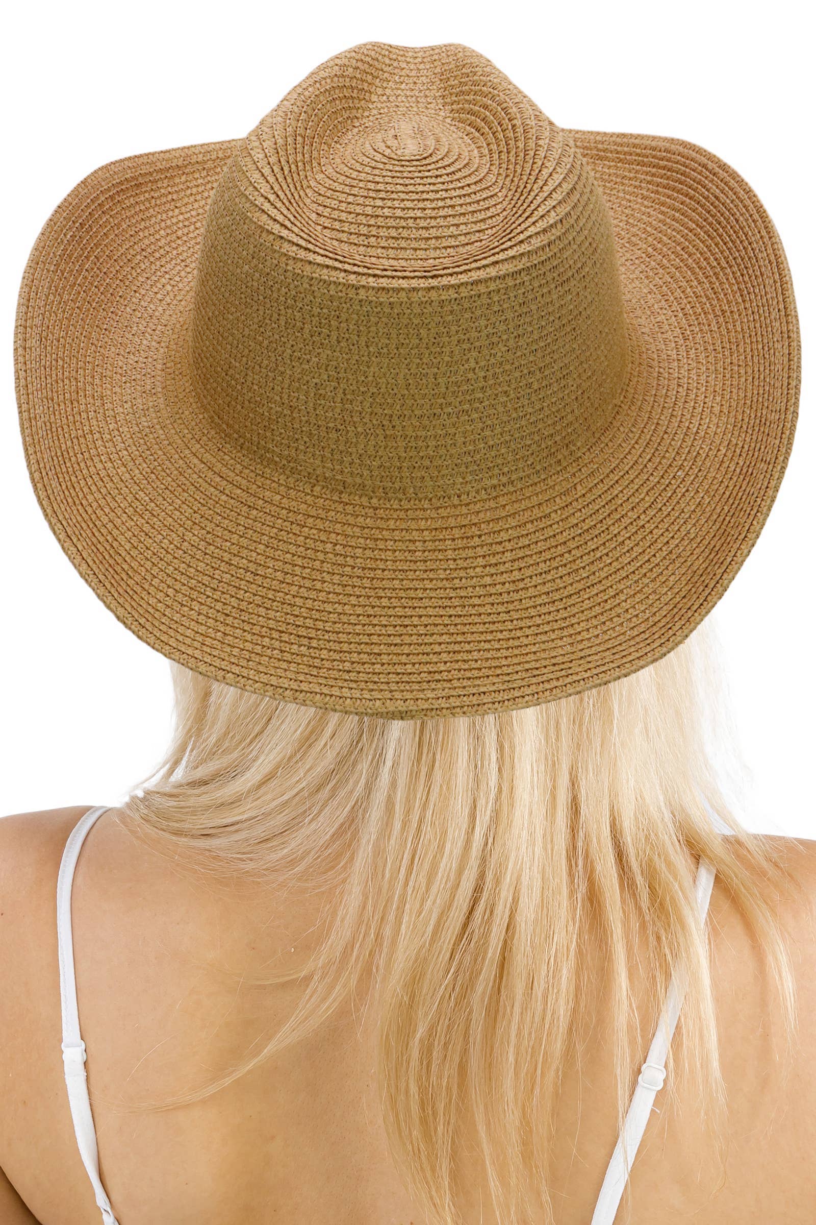 Crystal Flower Bling Patch Paper Straw Yeehaw Cowboy Hat: BEIGE / ONE SIZE
