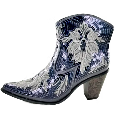 Gray Sequined Short Cowboy Boot