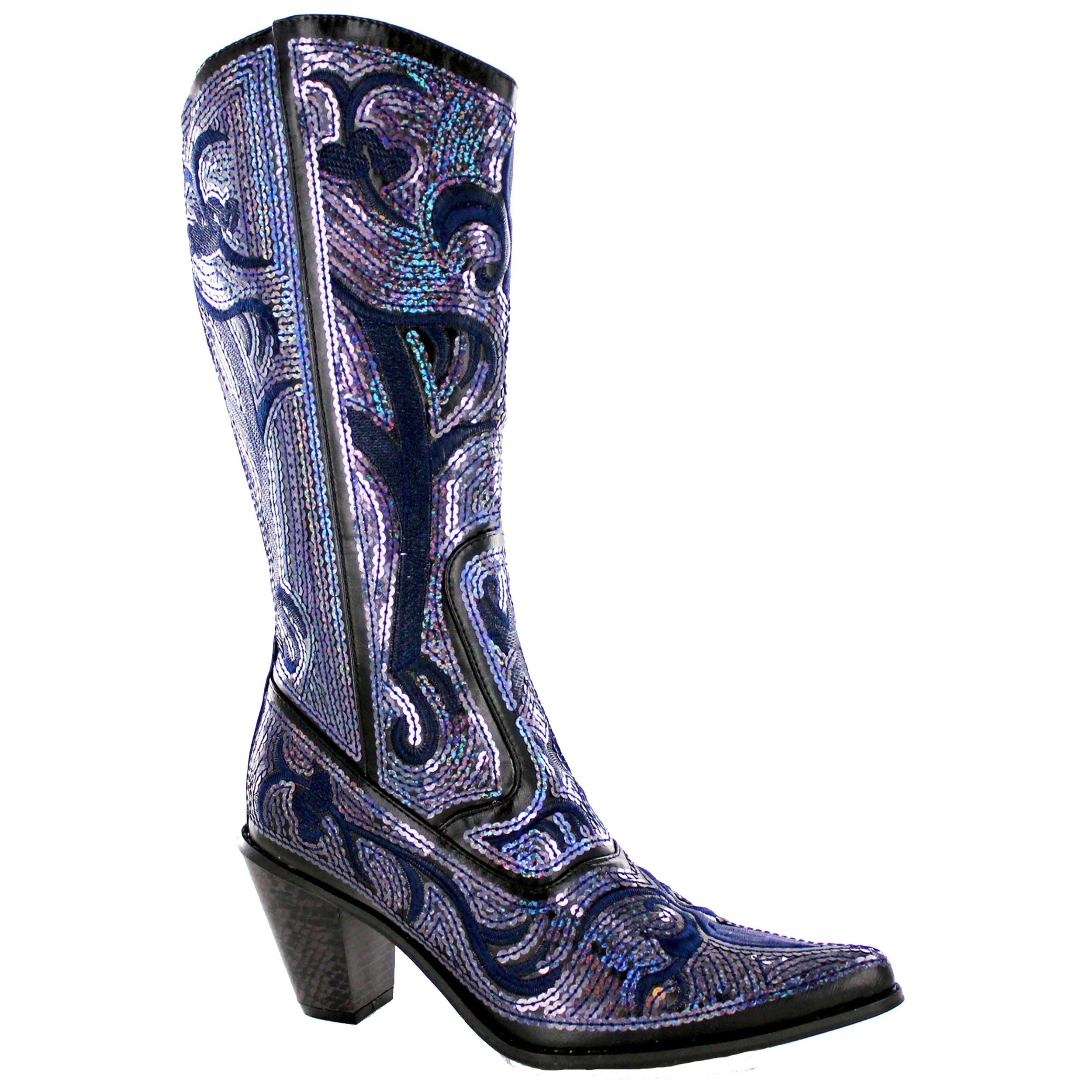 Black and Gray Sequined Tall Cowboy Boot
