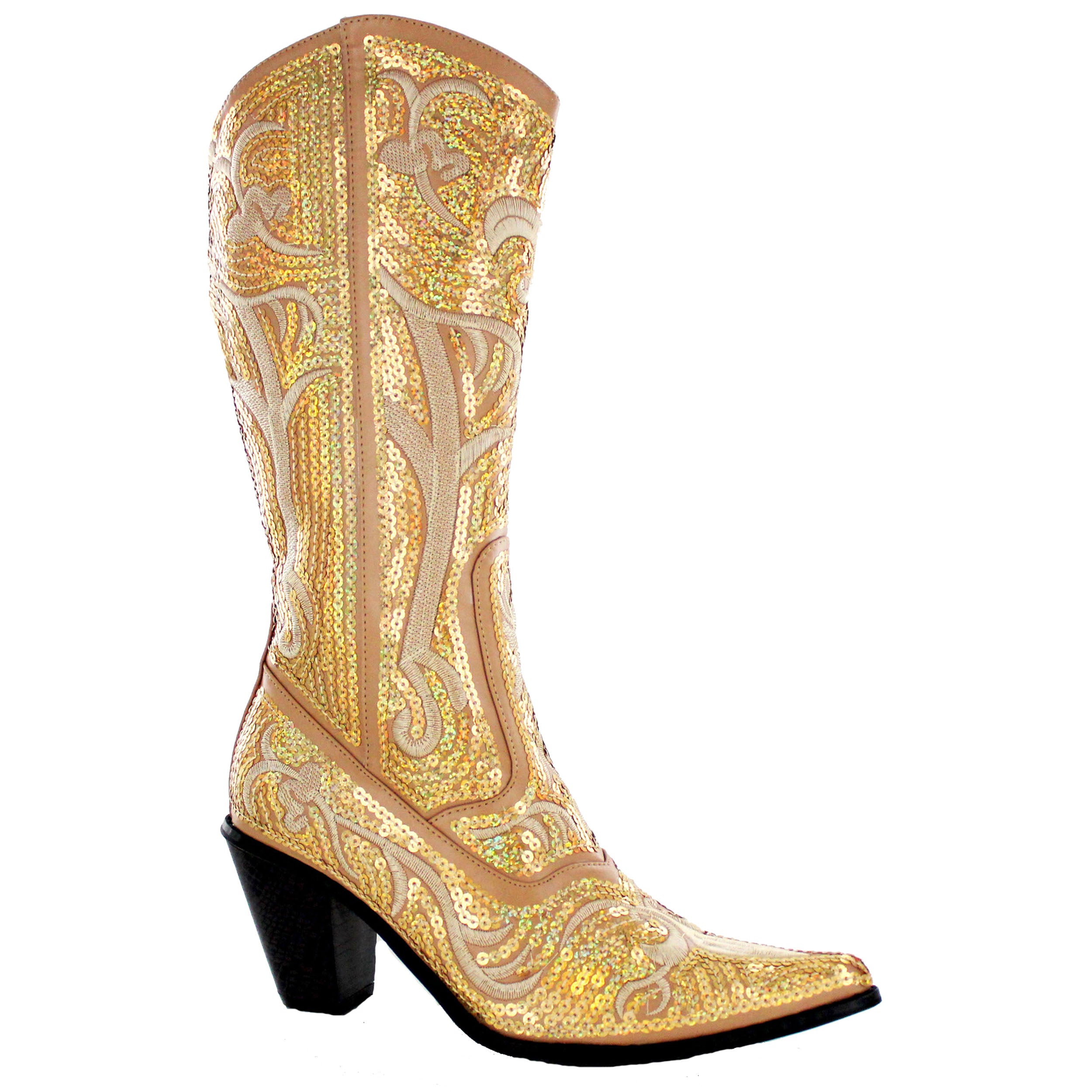 Gold Sequin Tall Cowboy Boot