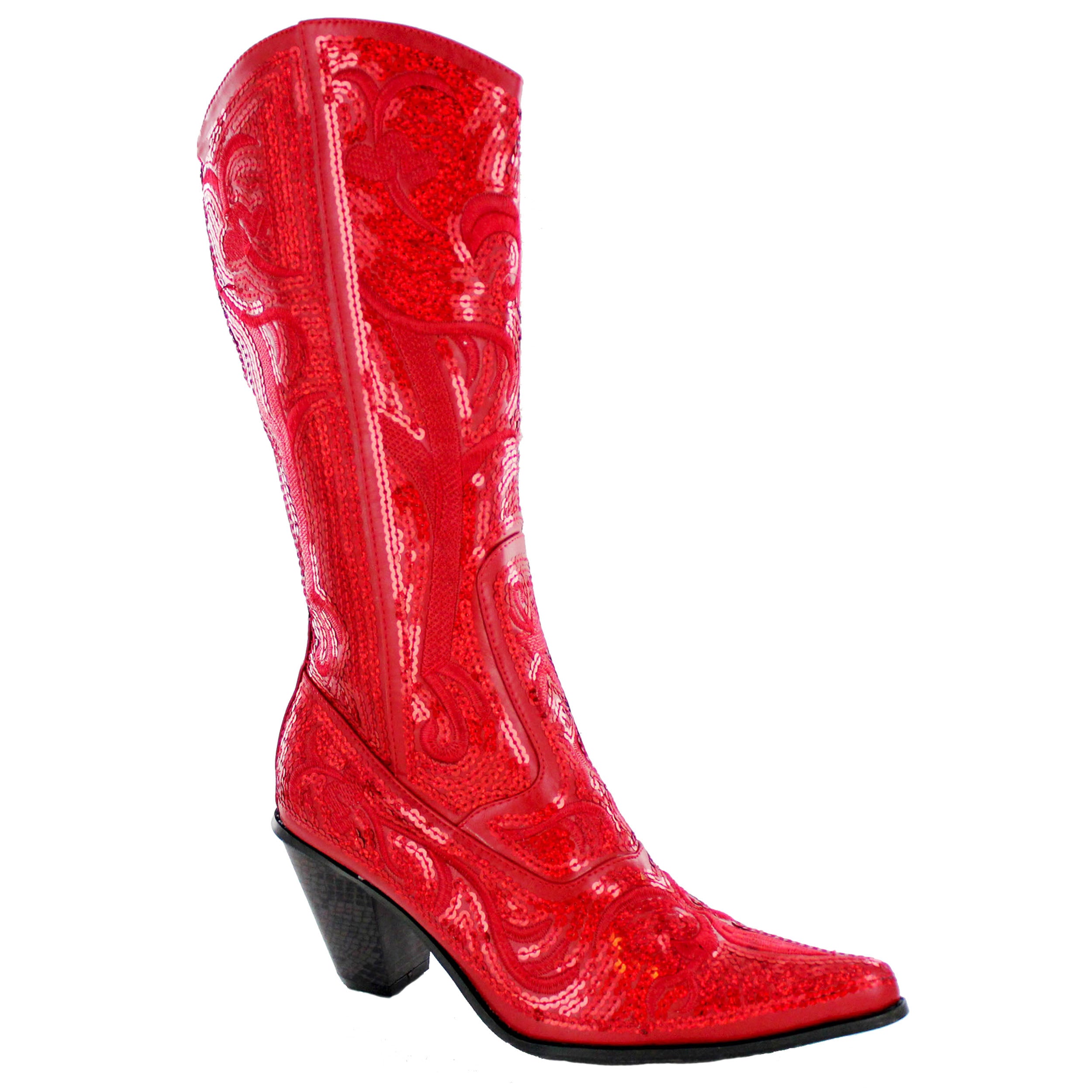 Red Sequined Tall Cowboy Boot
