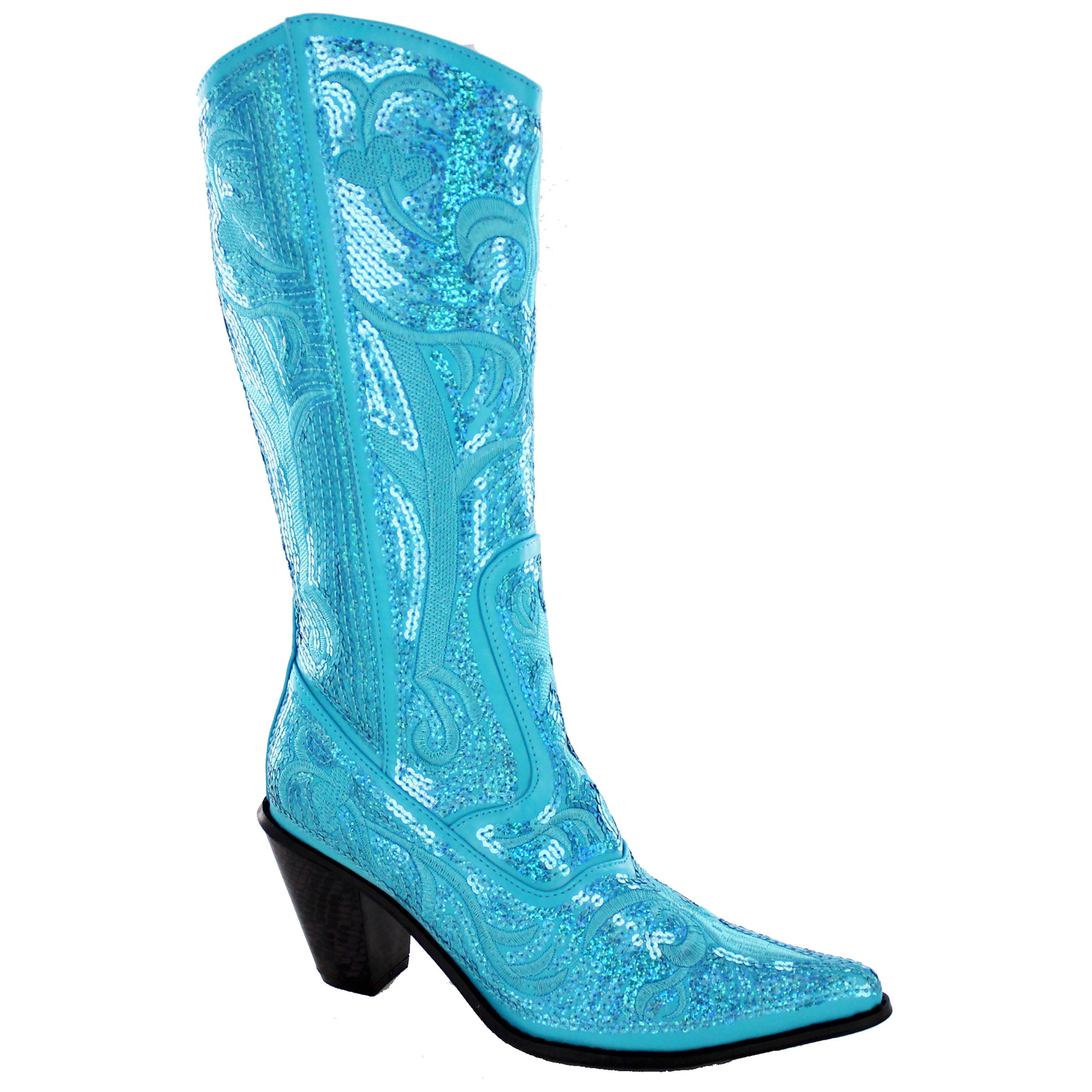 Turquoise Sequined Tall Cowboy Boots