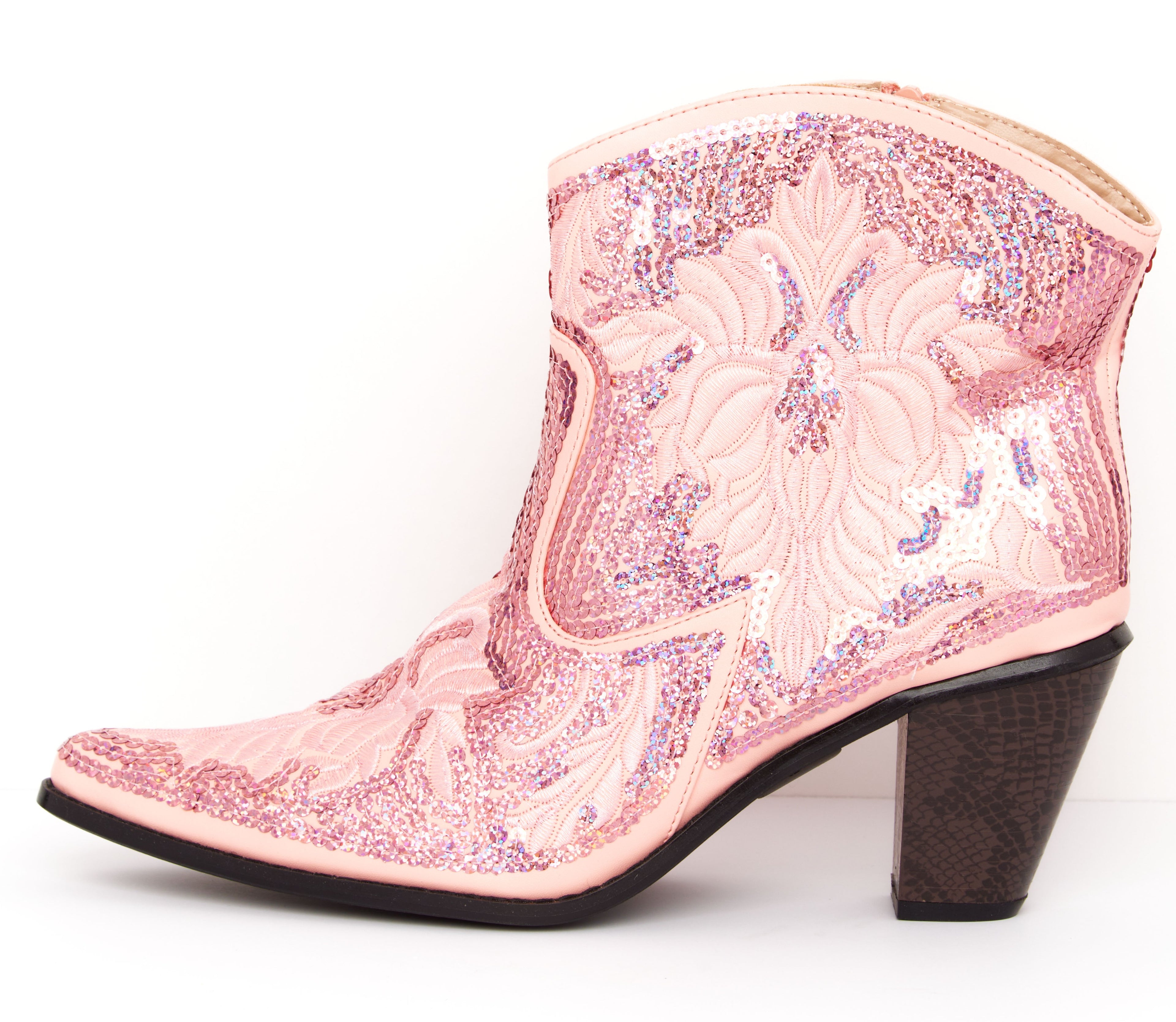 Pink Sequined Short Cowboy Boot